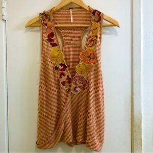 Free People Drape-Over Wrap Tank Top Smocked Racerback Flower V-Neck Size Small.